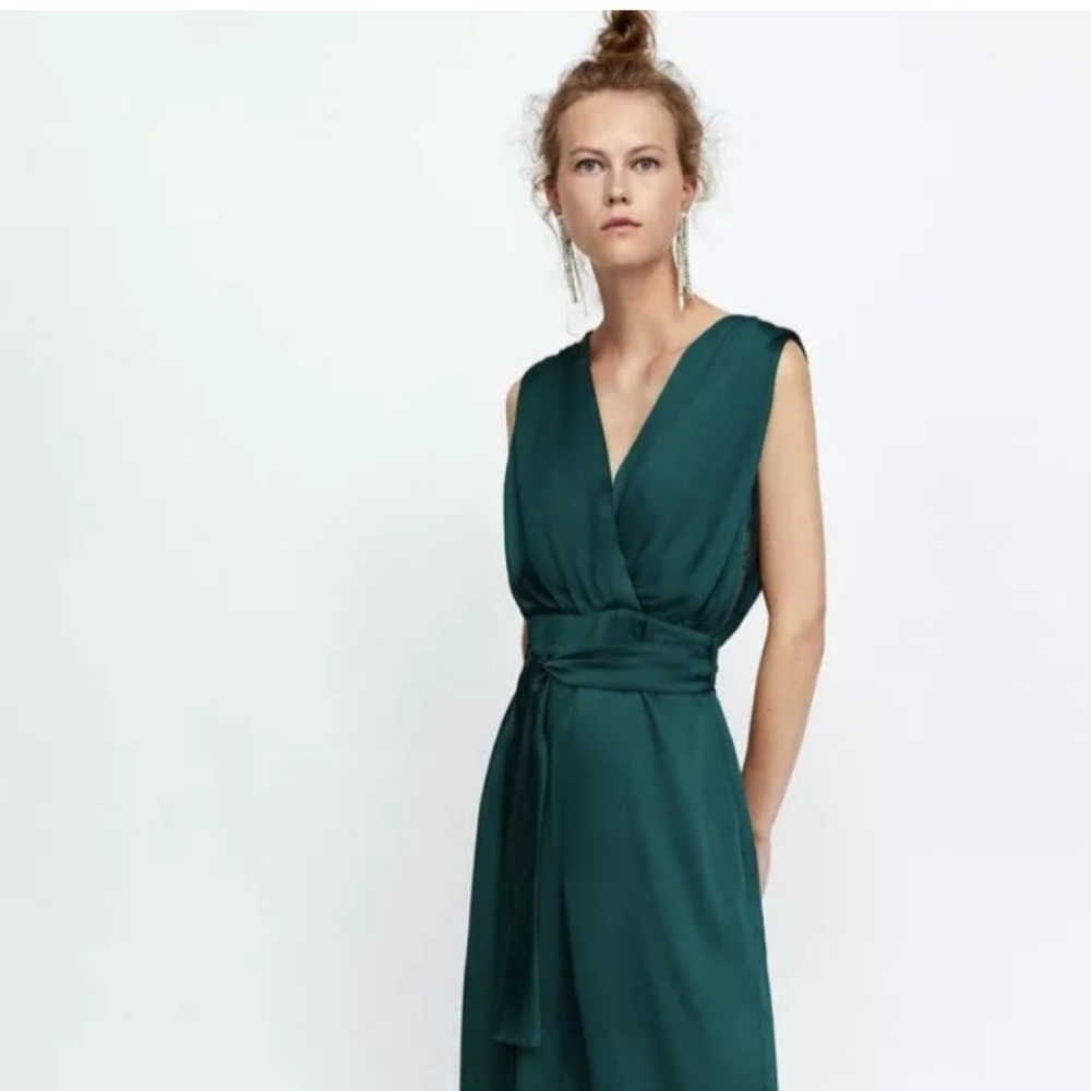 ZARA Green Jumpsuit with Lace Insets BNWOT